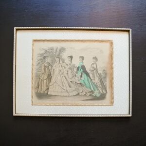 Antique 1866 Victorian Godey's Fashion Plate Ladies Hand Colored Framed Print